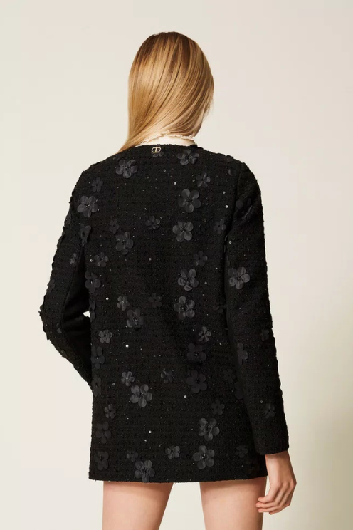 Bouclé Coat with Flowers