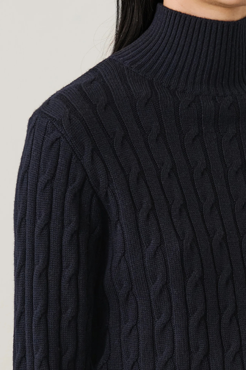 Merino Cable Mock Neck