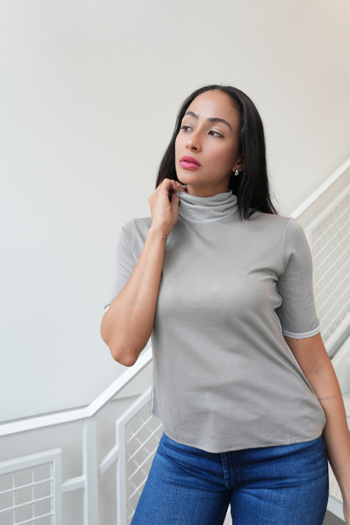 Sparkle Trim Turtleneck Top