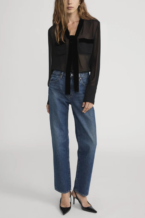 Velvet Trim Blouse