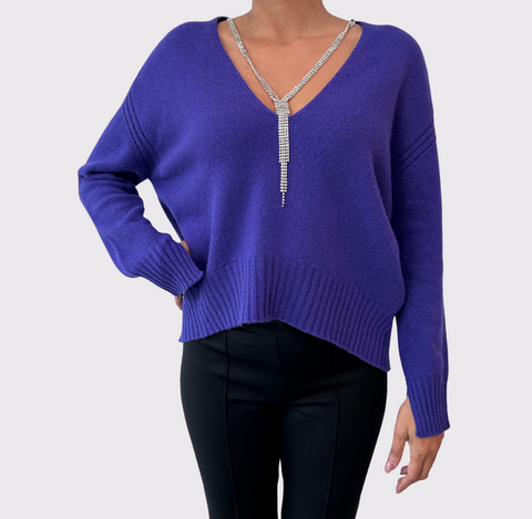 Vanise V Neck Sweater with Chain Detail