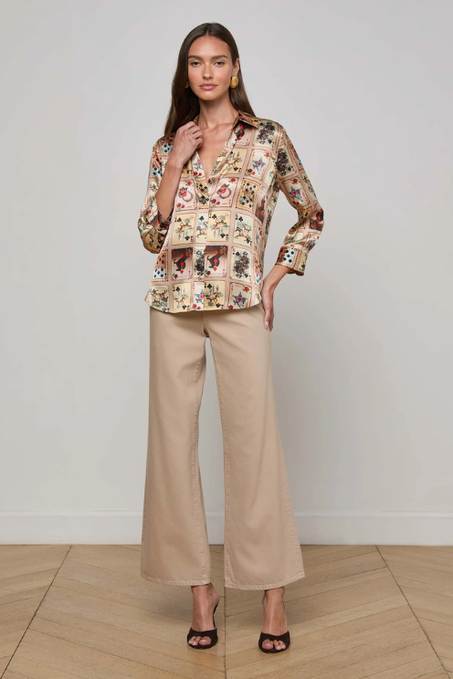 Dani 3/4 Sleeve Blouse in Tan Multi Western Cards