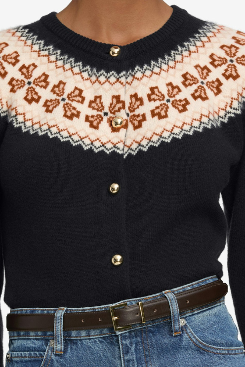 The Cashmere Fairisle Cardi in Navy