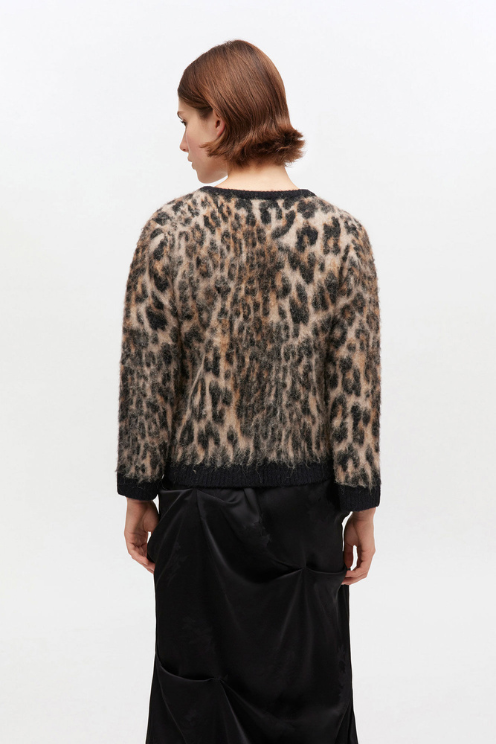 Soft Wool Leopard 3/4 Sleeve Cardigan