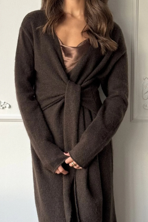 Keira Knit Wrap Dress - Dark Espresso