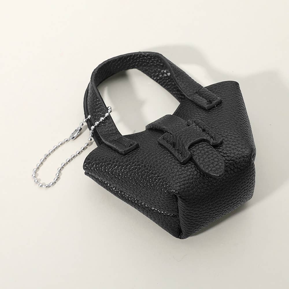 Faux Leather Stylish Mini Purse Bag Charm Black