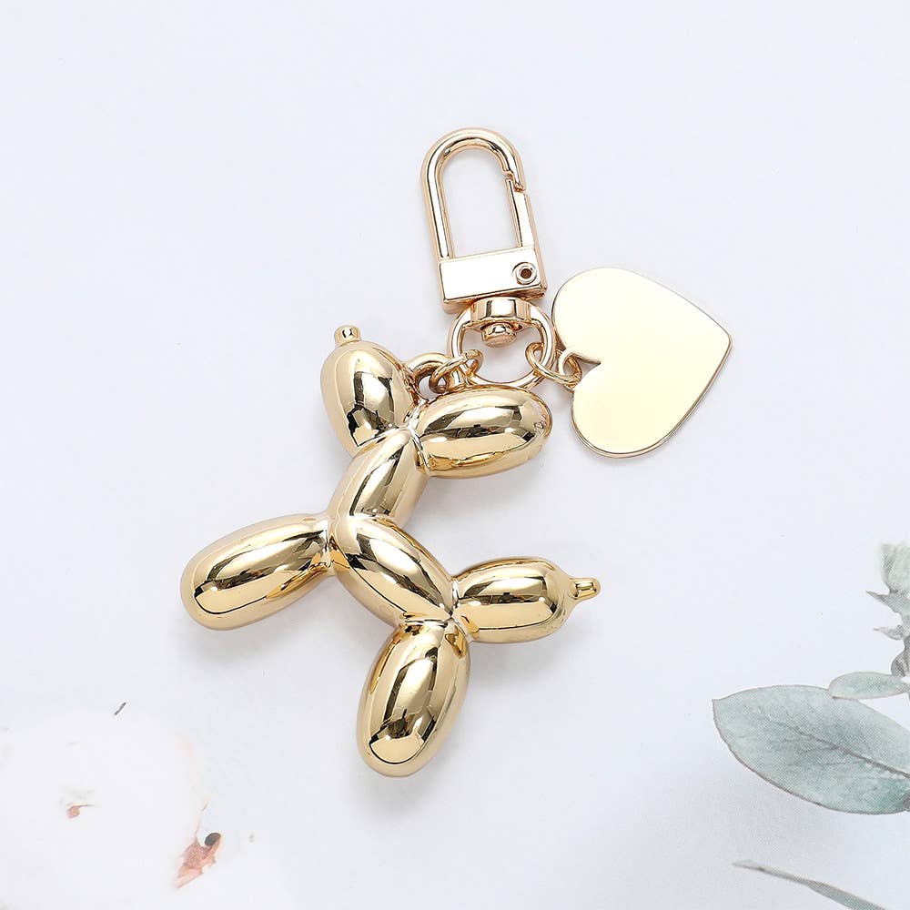 Metal Balloon Dog Heart Bag Charm in Gold