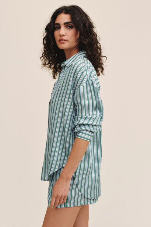 Oversized Button Down - Emerald Surf Stripe