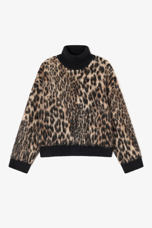 Soft Wool Leopard Oversized Turtleneck