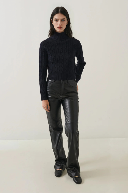 Merino Cable Mock Neck