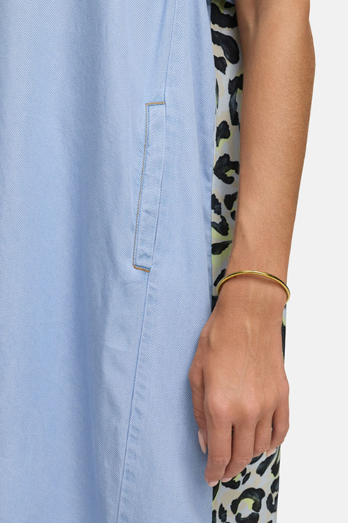 Mixed Print Denim Shirt Dress