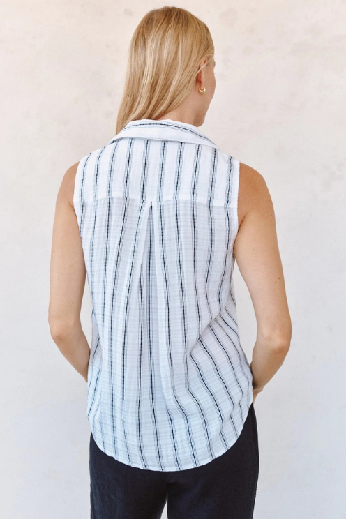 Sleeveless Pullover - Black & White Shadow Stripe
