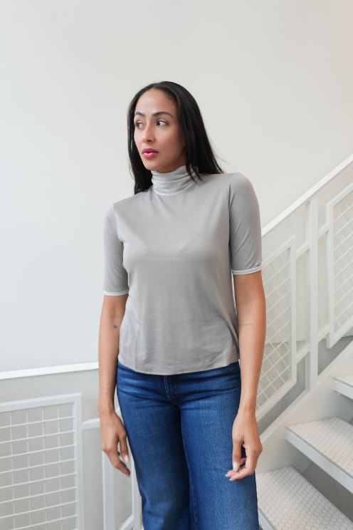 Sparkle Trim Turtleneck Top
