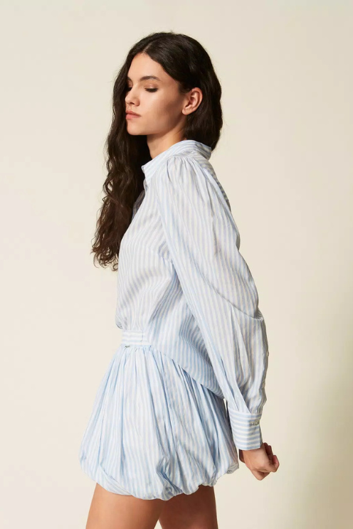 Striped Poplin Balloon Skirt