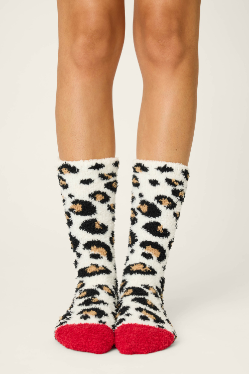 Holiday Dreams Leopard Print Crew Socks with Grippers