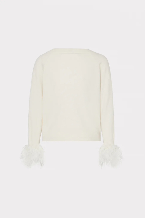 Feather Cuff V-Neck Sweater