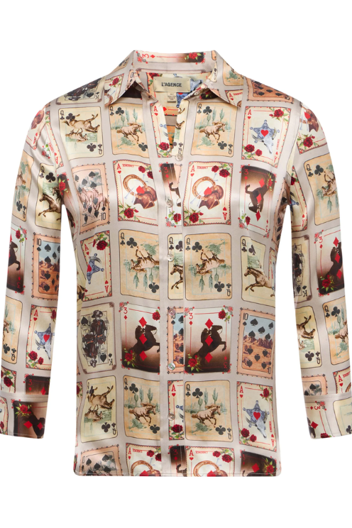 Dani 3/4 Sleeve Blouse in Tan Multi Western Cards