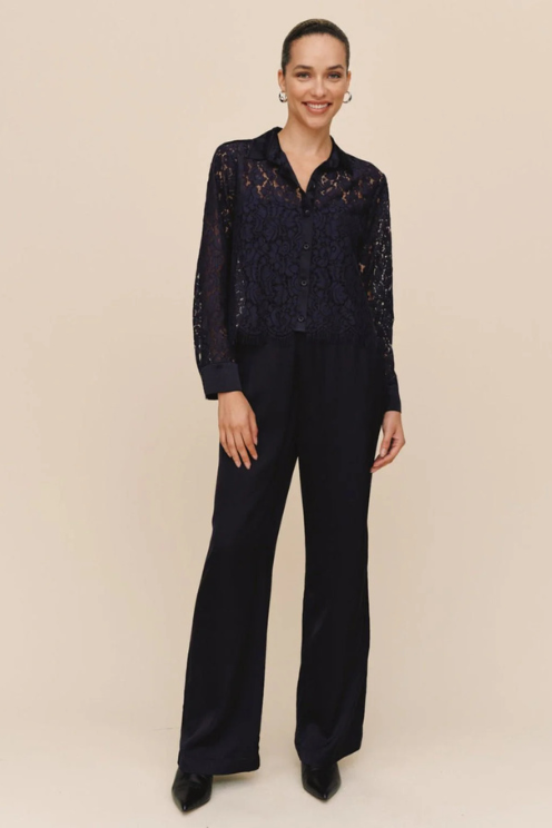 Lace Contrast Button Down