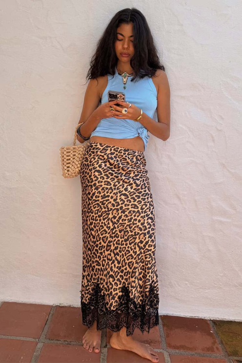 Leopard Lace Midi Skirt