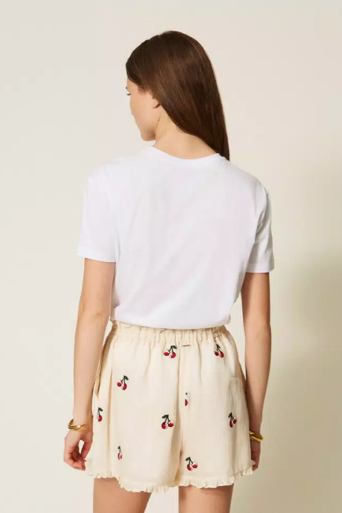 Cotton T-shirt with Cherry Broach