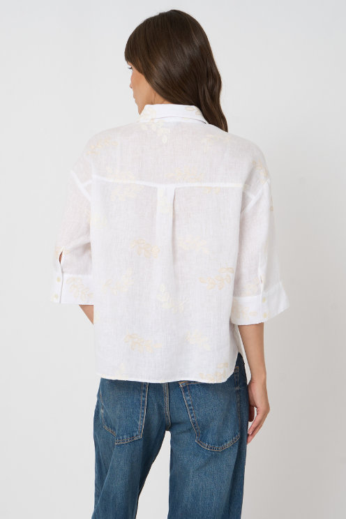 Tonal Embroidered Linen Blouse