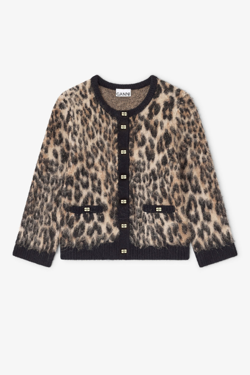 Soft Wool Leopard 3/4 Sleeve Cardigan