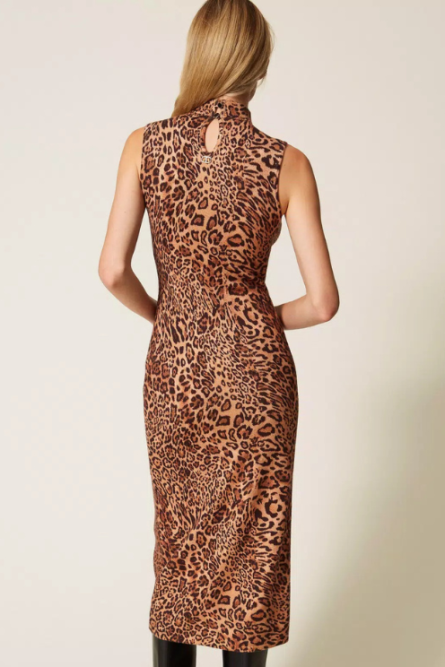 Knit Midi Leopard Dress with Sequins