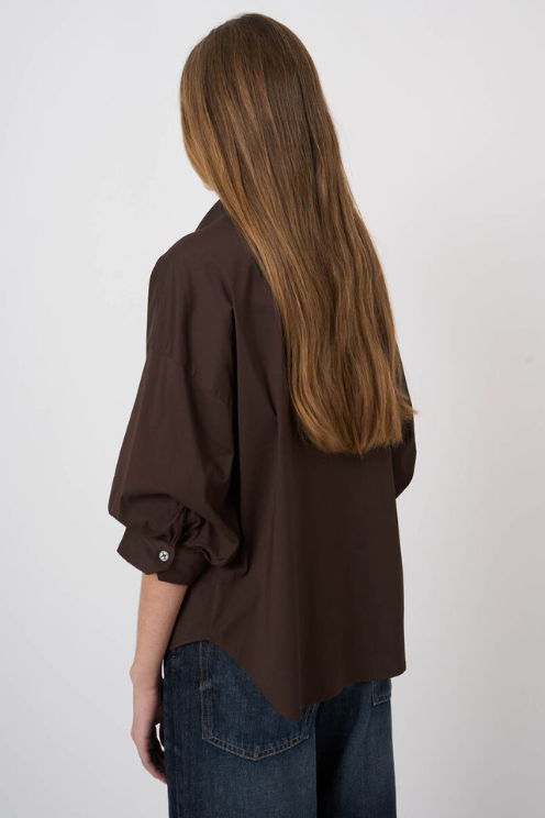 Stretch Cotton Poplin Blouse with Layered Sleeves
