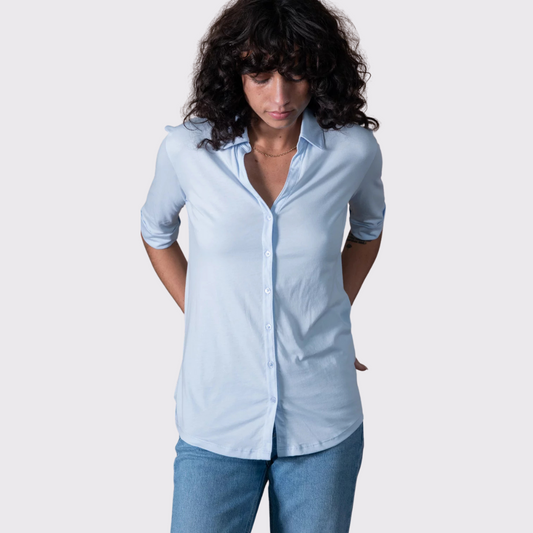 Anonym Lili Fitted V-neck Shirt in Blue