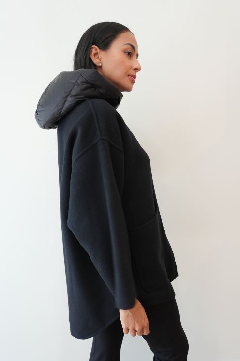 Black Wool Hooded Coat