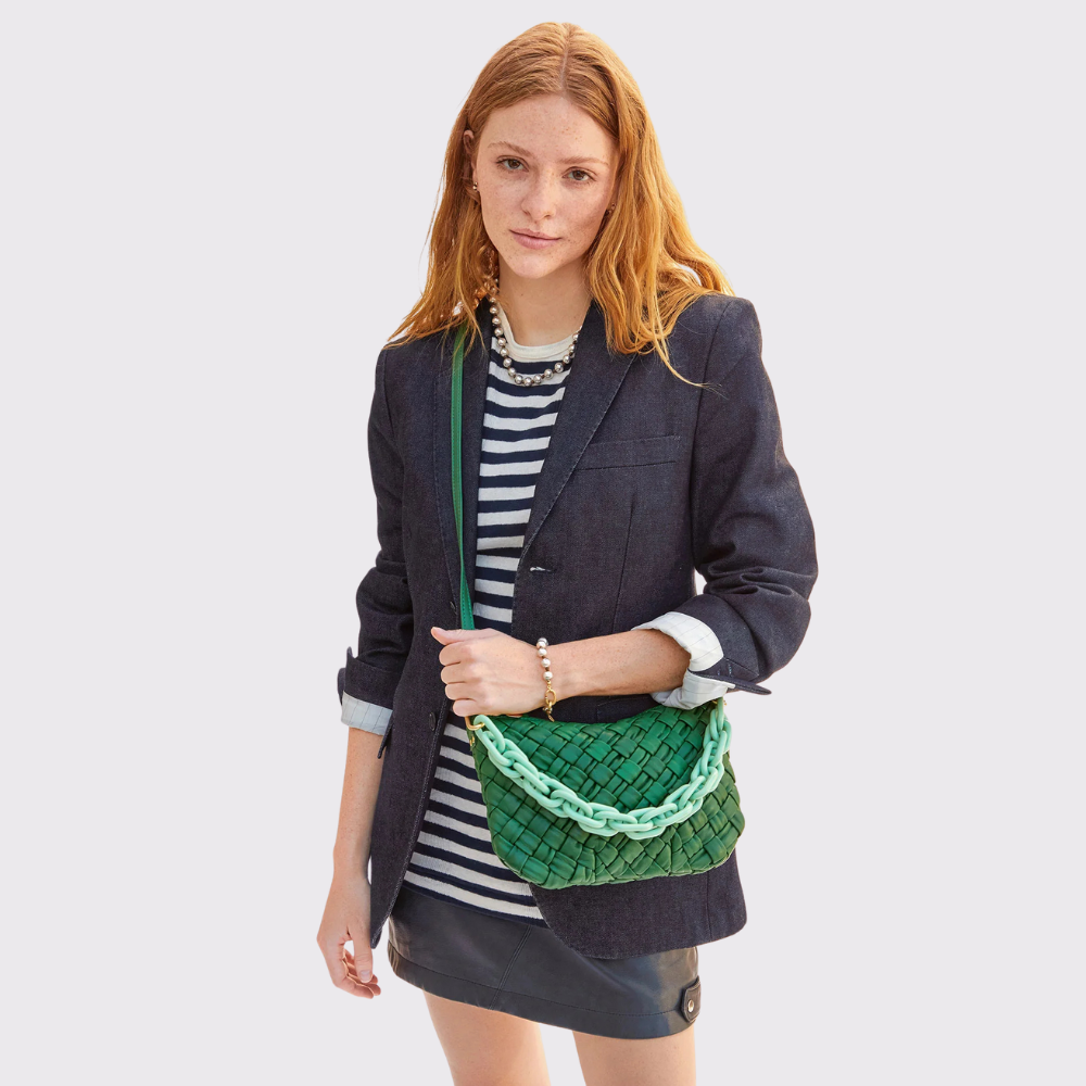 Clare V. Petit Moyen Messenger - Fern Puffy Woven