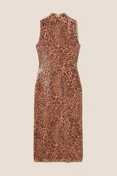 Knit Midi Leopard Dress with Sequins