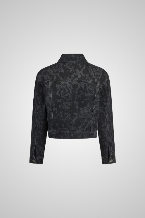 Cropped Floral Jacquard Denim Jacket