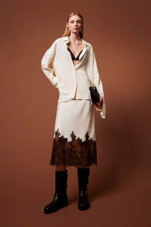 Satin & Lace Midi Skirt