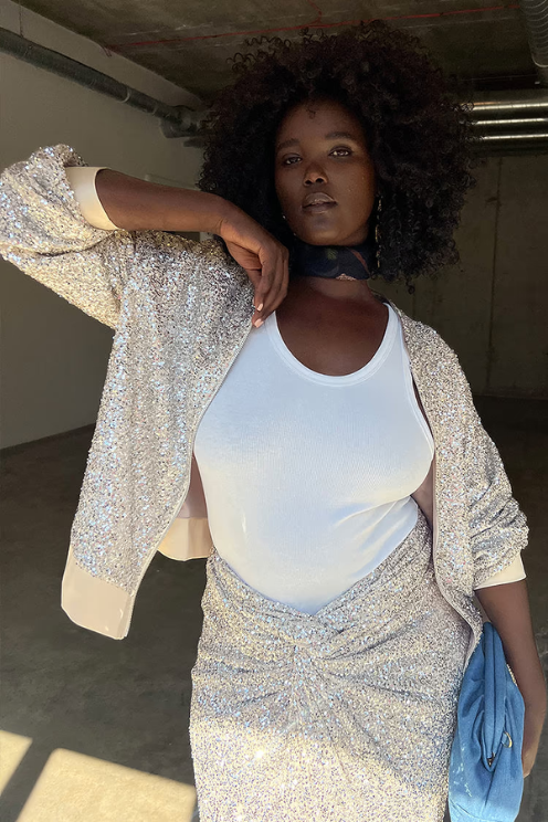 Never Fully Dressed Sequin Bomber Jakcet