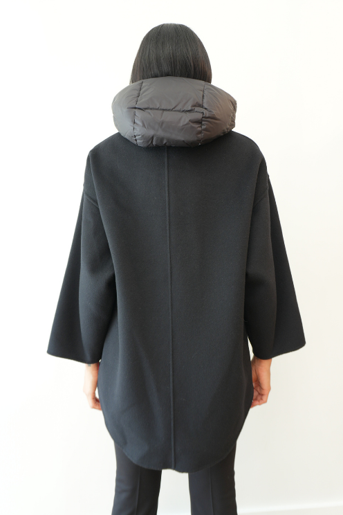 Black Wool Hooded Coat