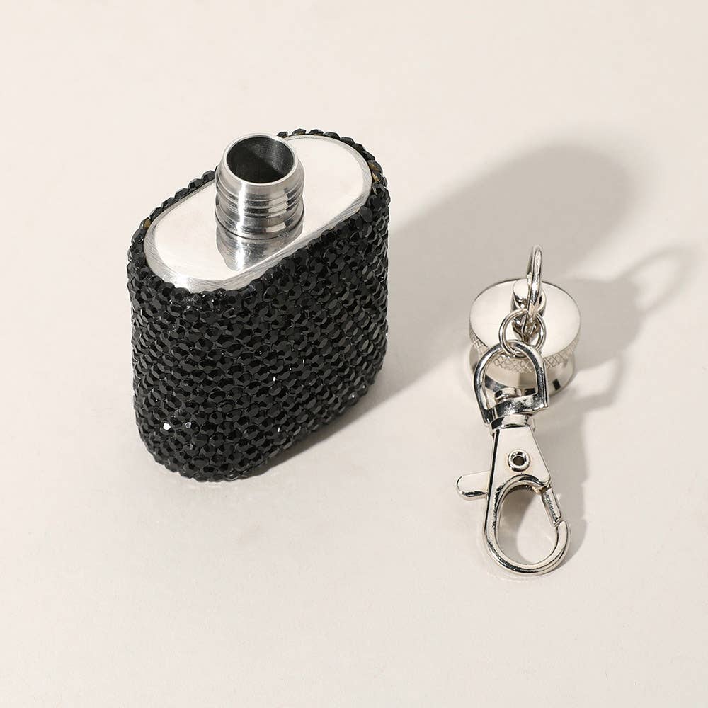 1oz Bling Studded Stainless Steel Mini Flask Bag Charm in Black