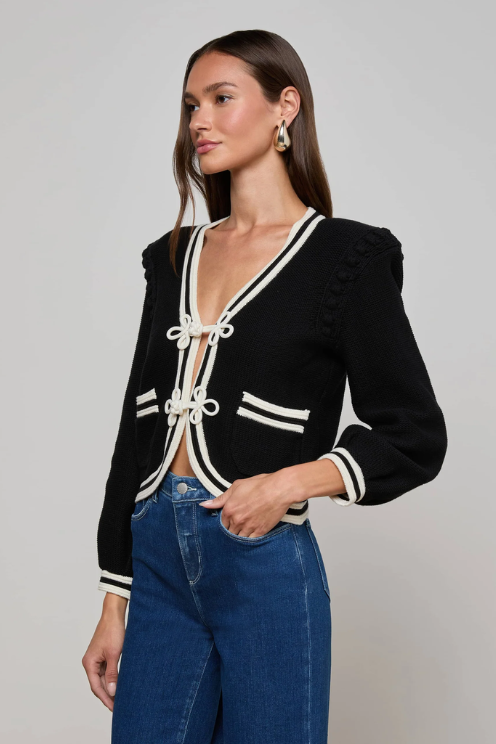 Kaito Cont Trim Crop Cardi in Black/Ivory
