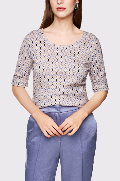Geo Print Elbow-Sleeve Top