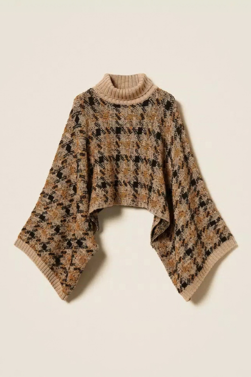 Check Jacquard Knit Cape