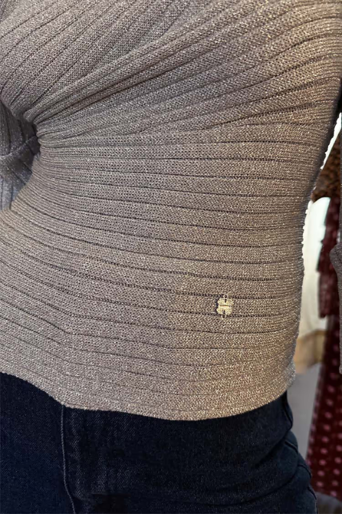 Never Fully Dressed Silver Ribbed Knit Tilly Top