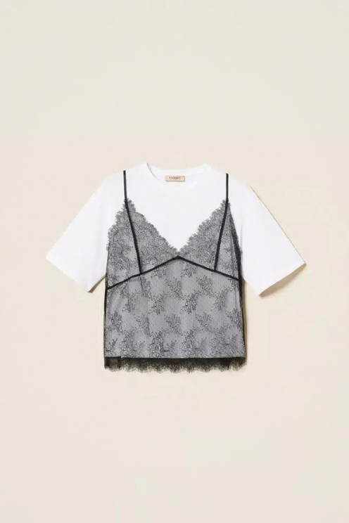 Crew Neck Tee with Lace Cami