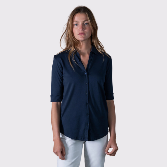 Anonym Lili Fitted V-neck Shirt in Navy