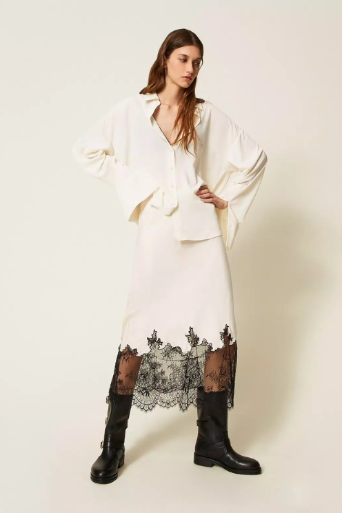 Satin & Lace Midi Skirt