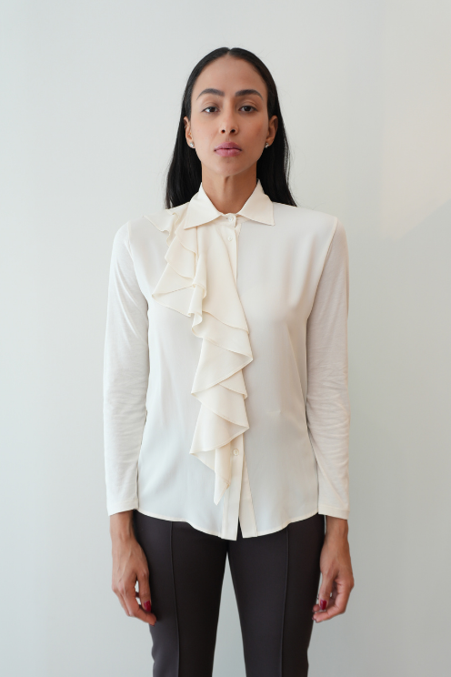 Ivory Ruffle Front Blouse