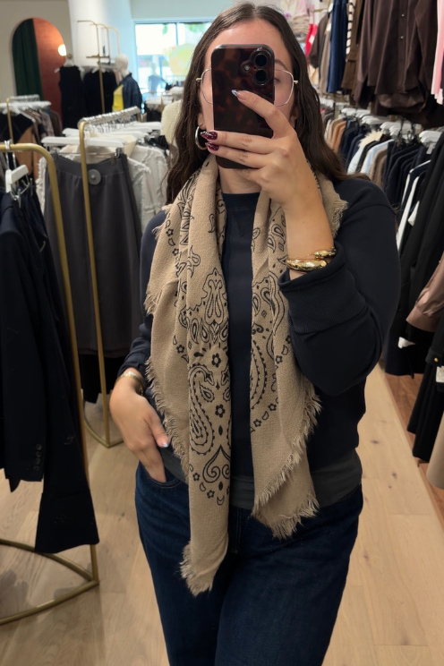 Paisley Wool Scarf Taupe