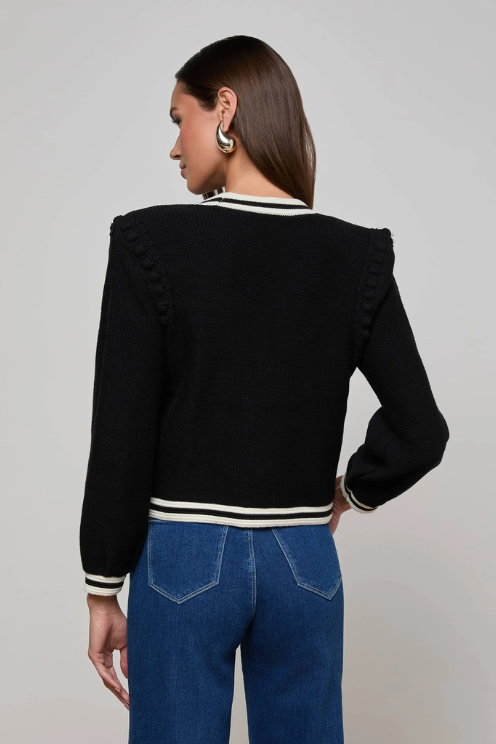 Kaito Cont Trim Crop Cardi in Black/Ivory