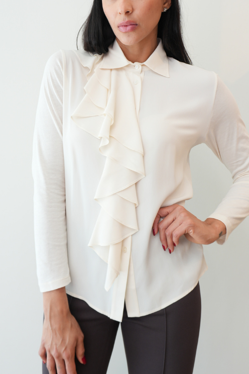 Ivory Ruffle Front Blouse