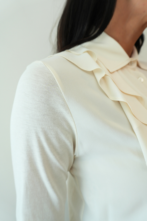 Ivory Ruffle Front Blouse