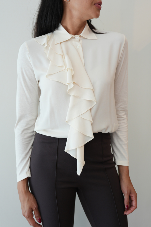 Ivory Ruffle Front Blouse